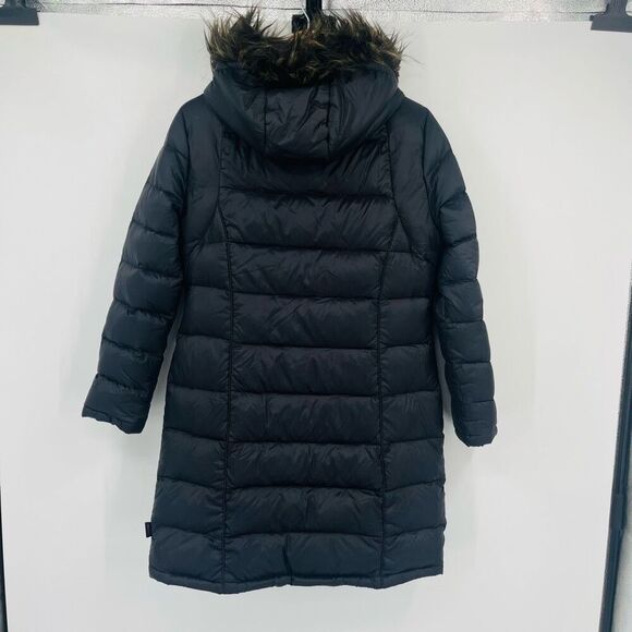 Calvin Klein Quilt Longline Parka Jacket Faux Fur Hood Black Womens Size Medium - Picture 2 of 7